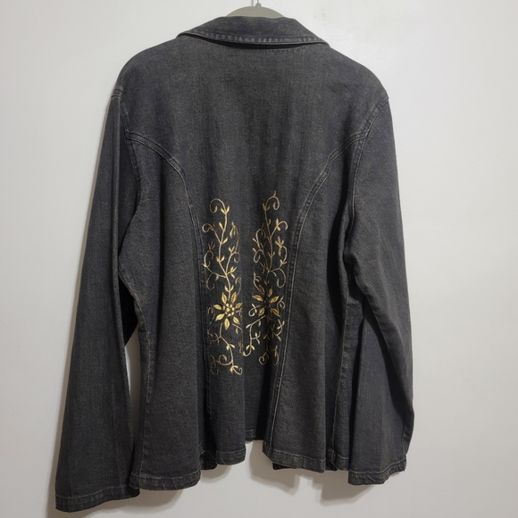 Vintage Denim Embroidered Front & Back Jacket Blazer Size 16W Western Boho - Picture 10 of 11